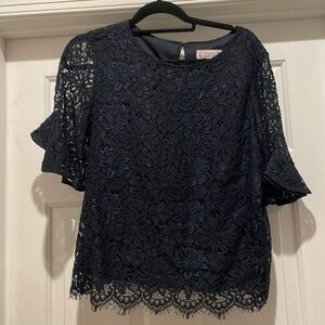 Nanette Lepore Sz M Navy Lace Top